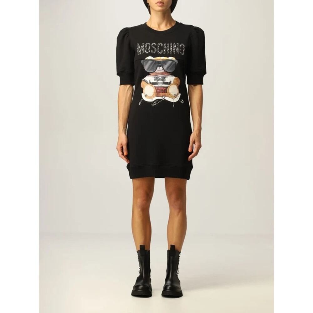 Moschino Couture puff sleeve teddy bear print black dress size 10